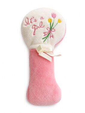 Vintage 1988 Eden It’s a Girl Pink Plush Infant Baby Rattle Flowers Toy